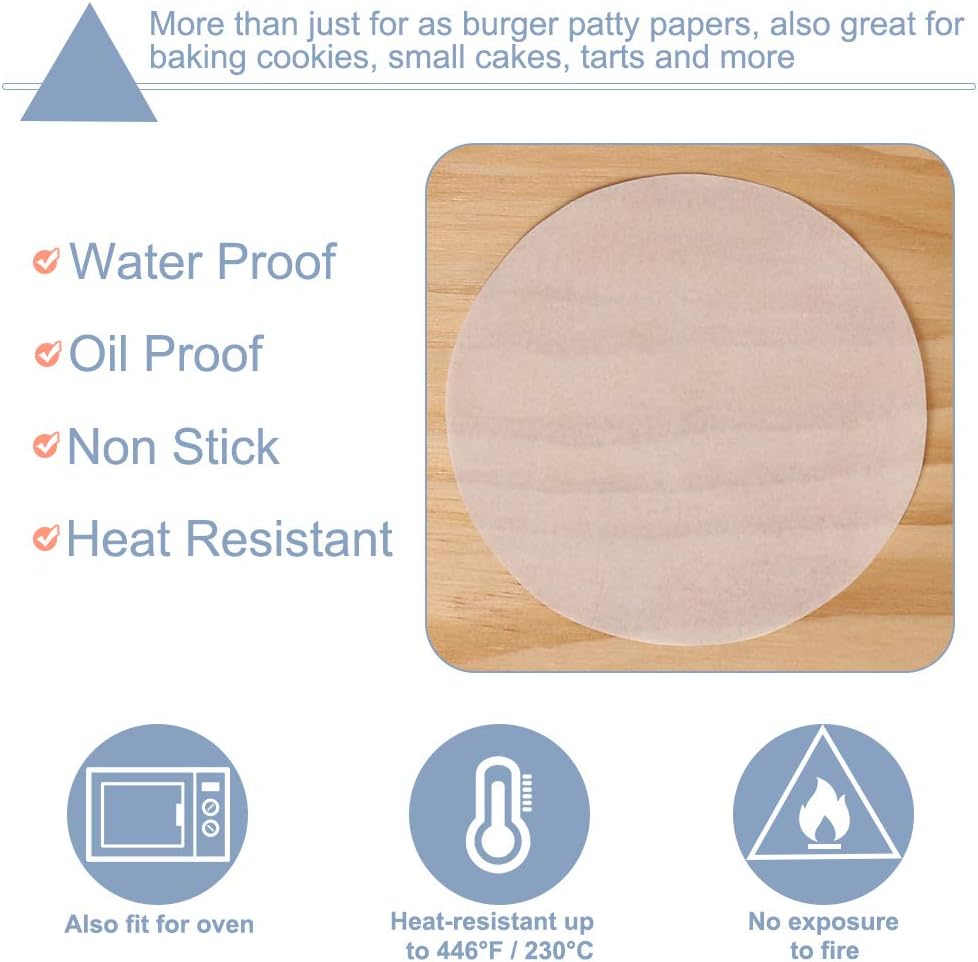 Hamburger Patty Paper Round 4.5 Inch, Set of 200, Non Stick Patty Paper Sheets for Burger Press, Patty Serperate and Cake Baking 5.5/6/7/8/9/10/12inch Available