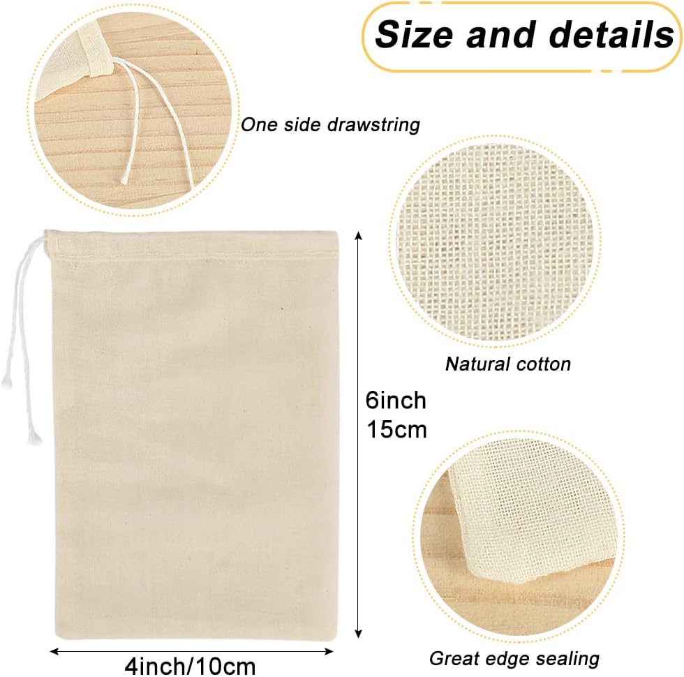 YQL Spice Bags for Cooking,30PCS 4x6 Inch Muslin Bags with Drawstring Tea Filter Bags Cheesecloth Bags for Straining Reusable Natural Cotton Sachet/Herb Bags