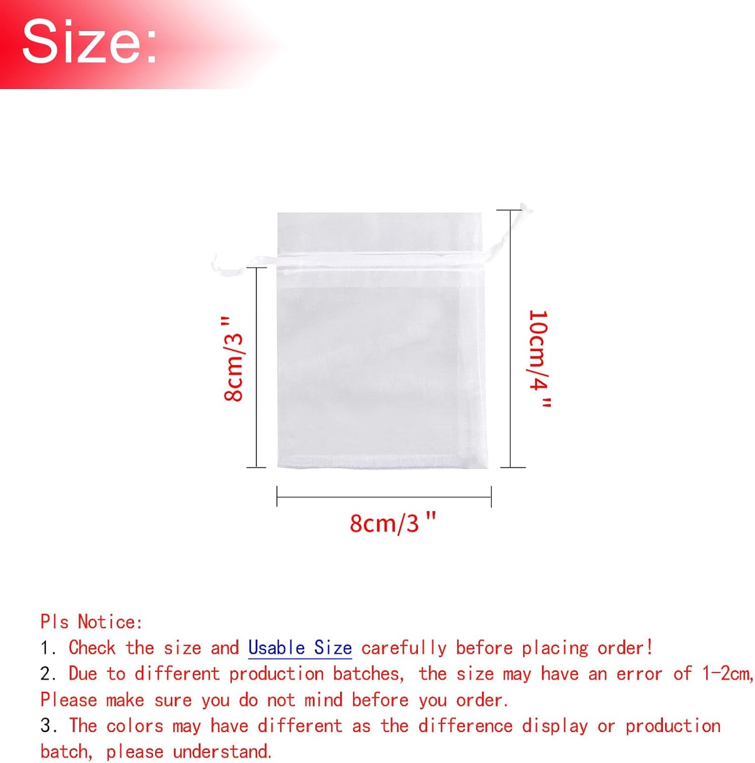 50Pcs White Organza Bags 3x4 Inch, Small Sheer Wedding Party Favor Bags with Drawstring, Mesh Jewelry Gift Bags Christmas Candy Pouches