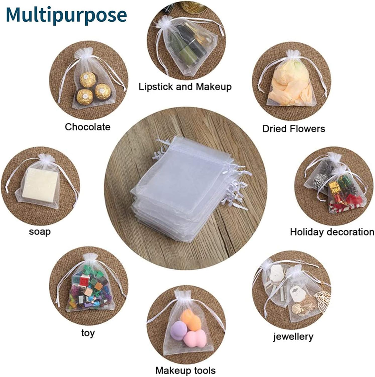50Pcs White Organza Bags 3x4 Inch, Small Sheer Wedding Party Favor Bags with Drawstring, Mesh Jewelry Gift Bags Christmas Candy Pouches