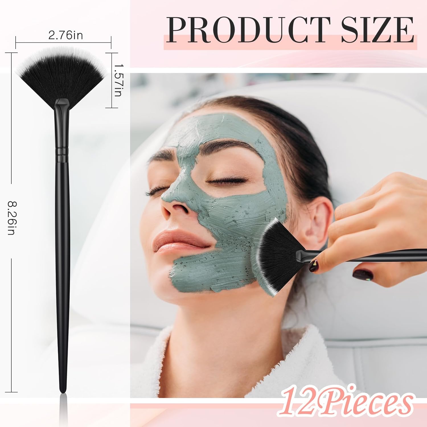 12 Pcs Soft Facial Fan Brush Blush Makeup Brush Face Mask Acid Applicator Multi Use Cosmetic Tools for Peel Mask Makeup for Mud Cream Black