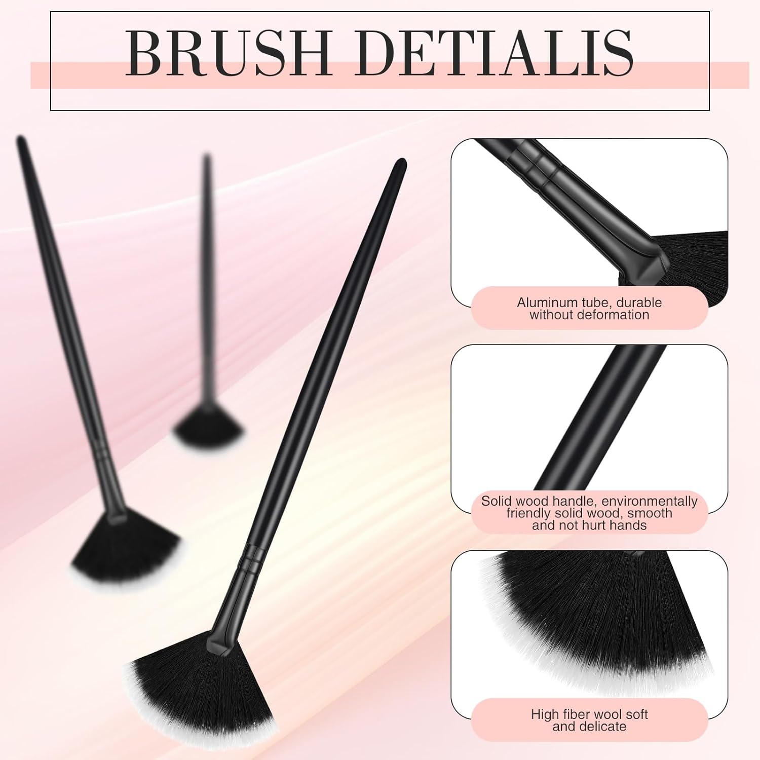 12 Pcs Soft Facial Fan Brush Blush Makeup Brush Face Mask Acid Applicator Multi Use Cosmetic Tools for Peel Mask Makeup for Mud Cream Black