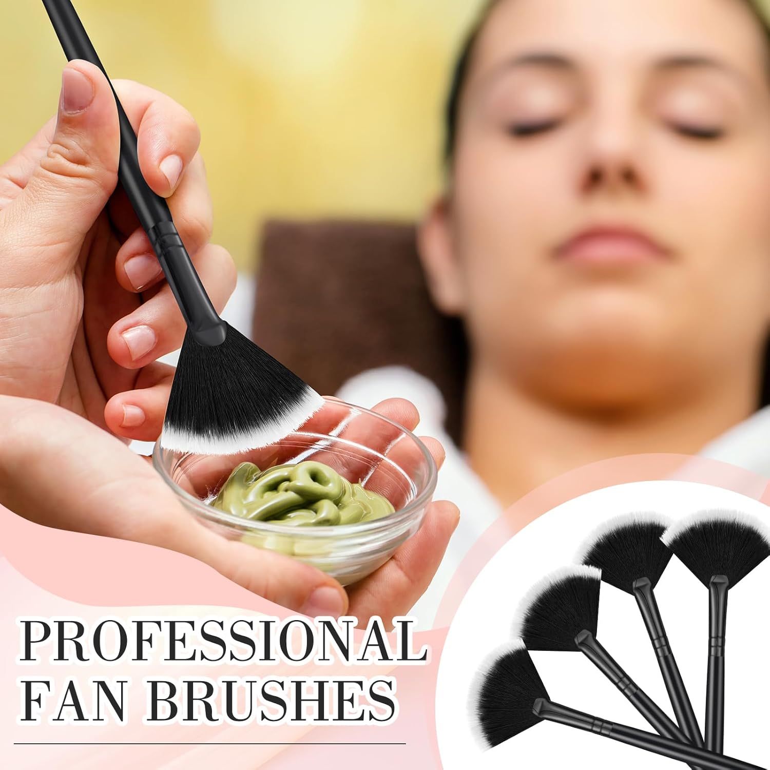 12 Pcs Soft Facial Fan Brush Blush Makeup Brush Face Mask Acid Applicator Multi Use Cosmetic Tools for Peel Mask Makeup for Mud Cream Black