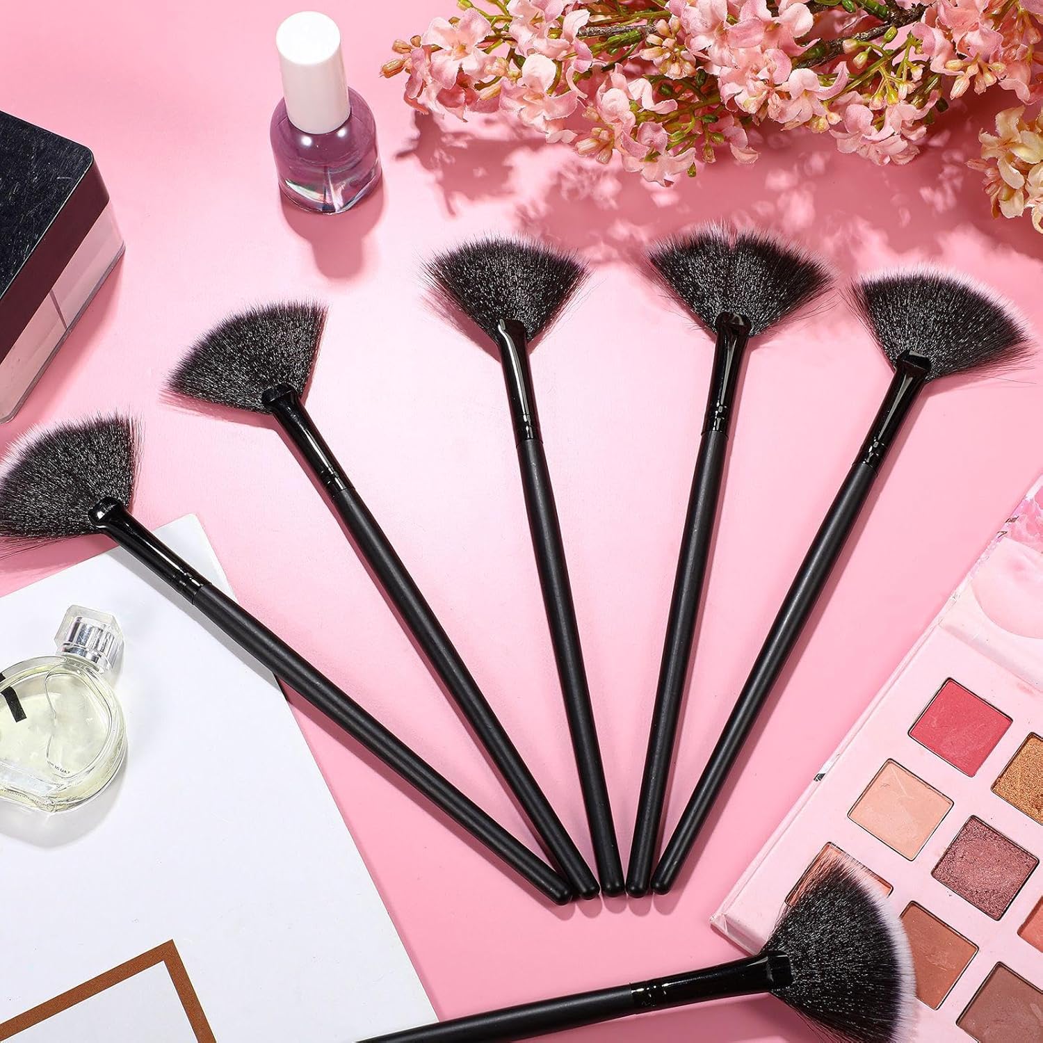 12 Pcs Soft Facial Fan Brush Blush Makeup Brush Face Mask Acid Applicator Multi Use Cosmetic Tools for Peel Mask Makeup for Mud Cream Black