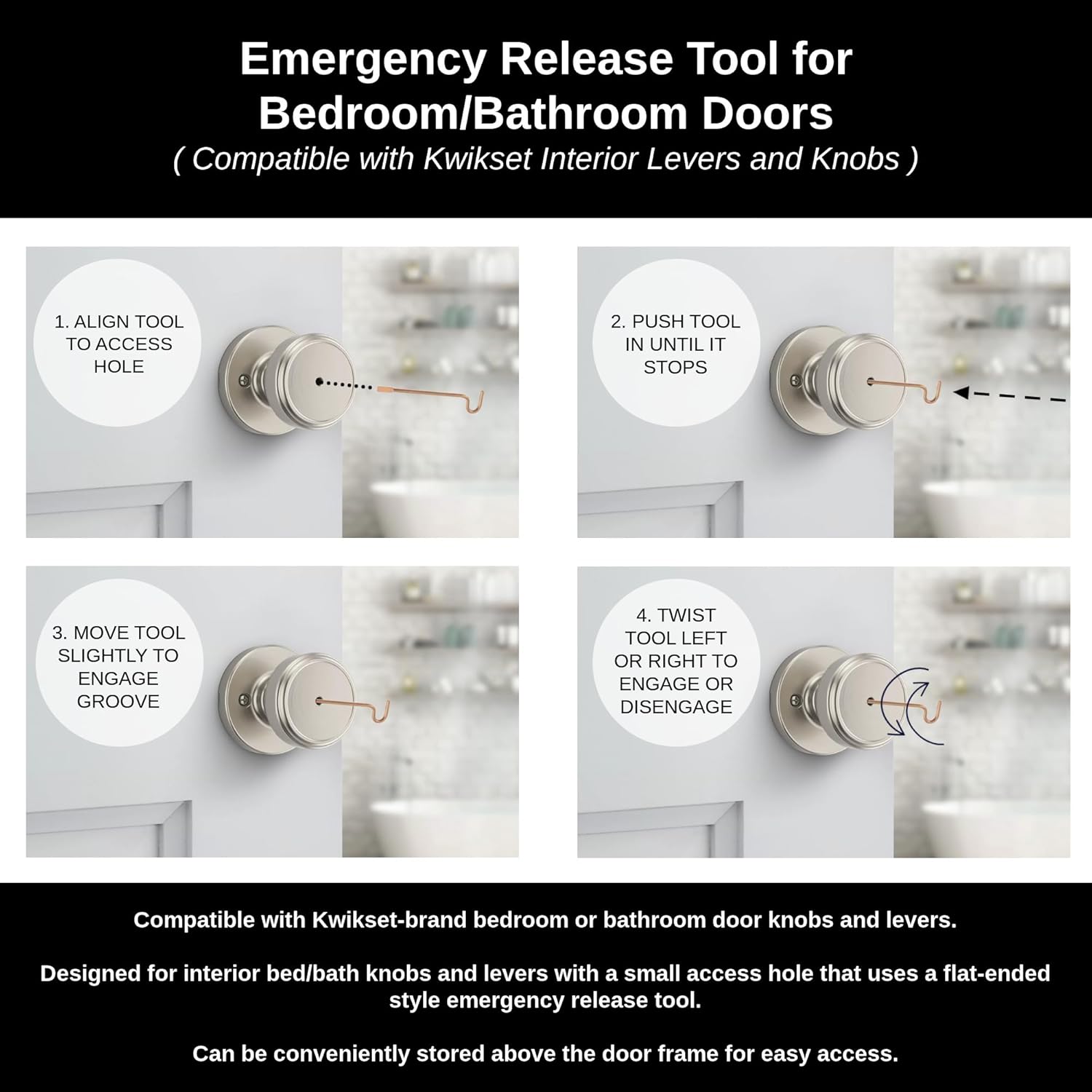 Bedroom/Bathroom Door Steel Emergency Key Pins Compatible with Kwikset Interior Levers and Knobs 10 , Gold Color