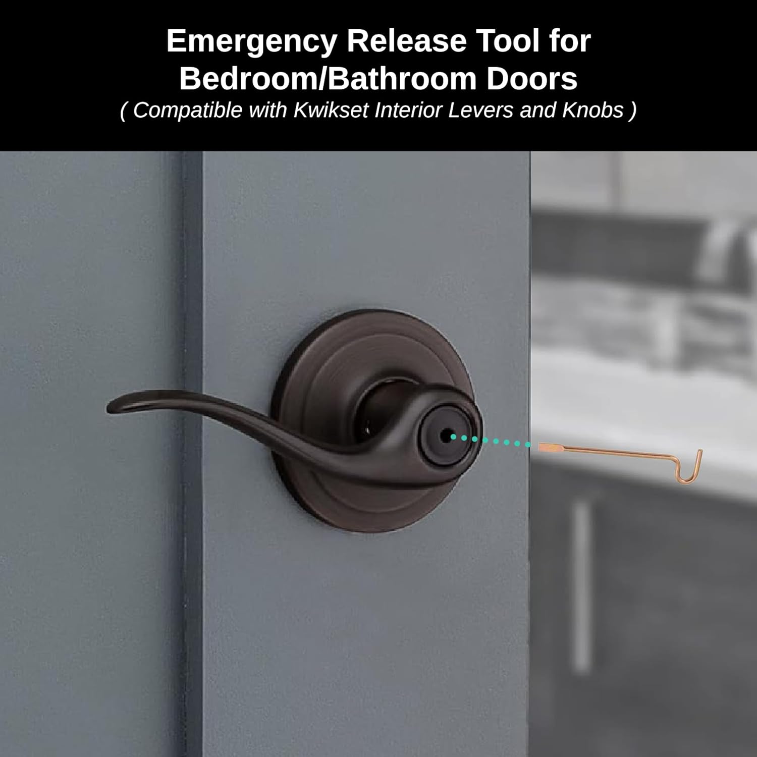Bedroom/Bathroom Door Steel Emergency Release Tool Compatible with Kwikset Interior Levers and Knobs 6 , Gold Color