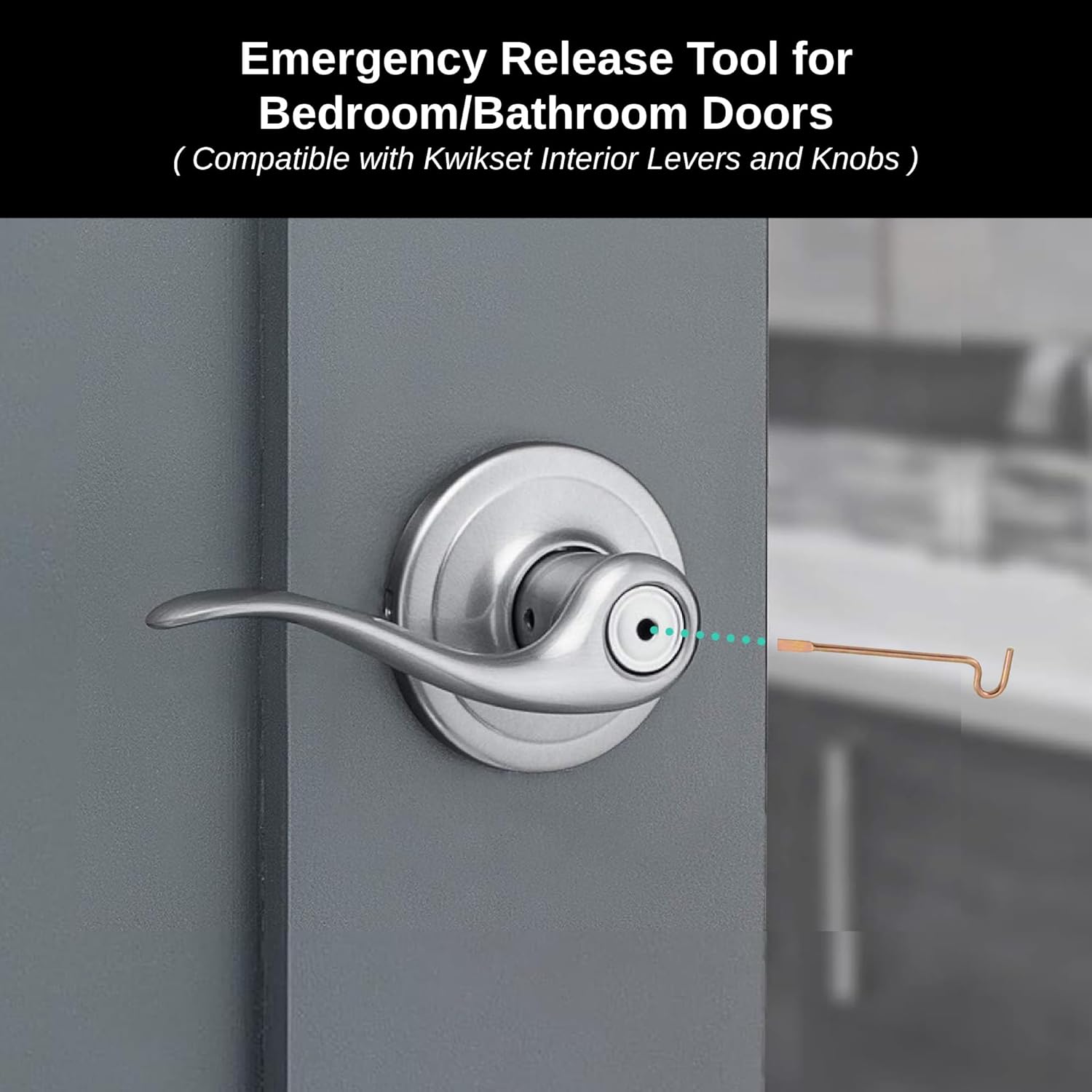 Bedroom/Bathroom Door Steel Emergency Release Tool Compatible with Kwikset Interior Levers and Knobs 6 , Gold Color
