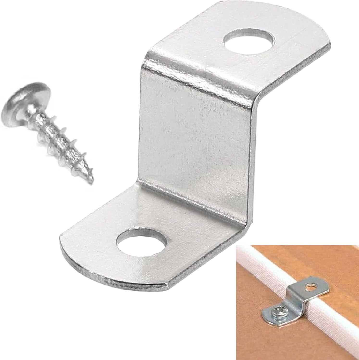 Canvas Clips 8-Pk: 1/2" Offset or Choose Your Length; Mirror Picture Frame or Artwork Hanging Floater Framing; 8 Screws Included; Glass Panel Metal Retainer Clip