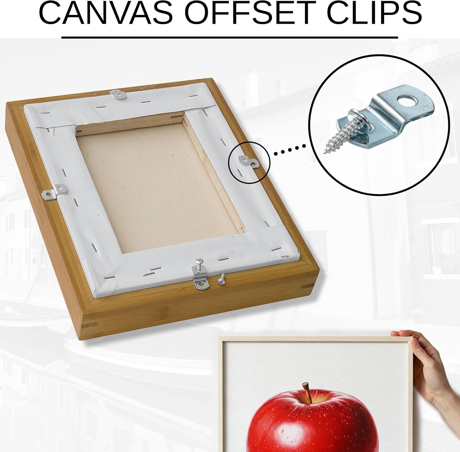 Canvas Clips 8-Pk: 1/2" Offset or Choose Your Length; Mirror Picture Frame or Artwork Hanging Floater Framing; 8 Screws Included; Glass Panel Metal Retainer Clip