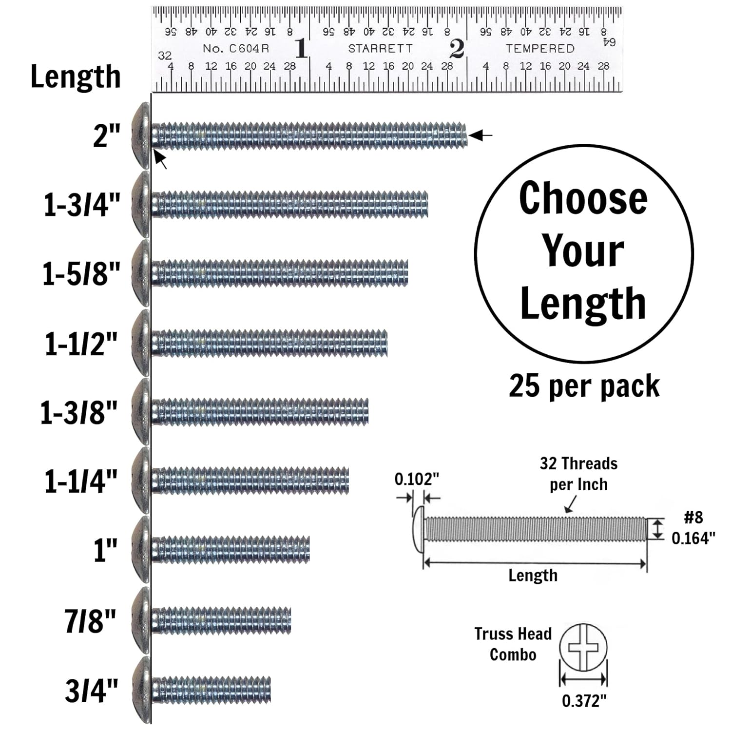 Cabinet Knob & Pull Machine Screws 25-pk 8-32 x 1-1/2" or Choose Your Length; Fasteners for Kitchen & Bathroom Drawer & Door Hardware