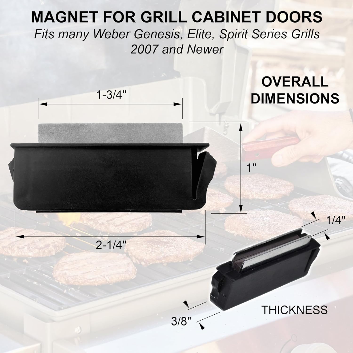 Replacement Magnet fits Weber & Napoleon Grill Cabinet Doors, Compatible with Many Genesis, Elite, Spirit Series Grills 2007 and Newer - 91357 81270