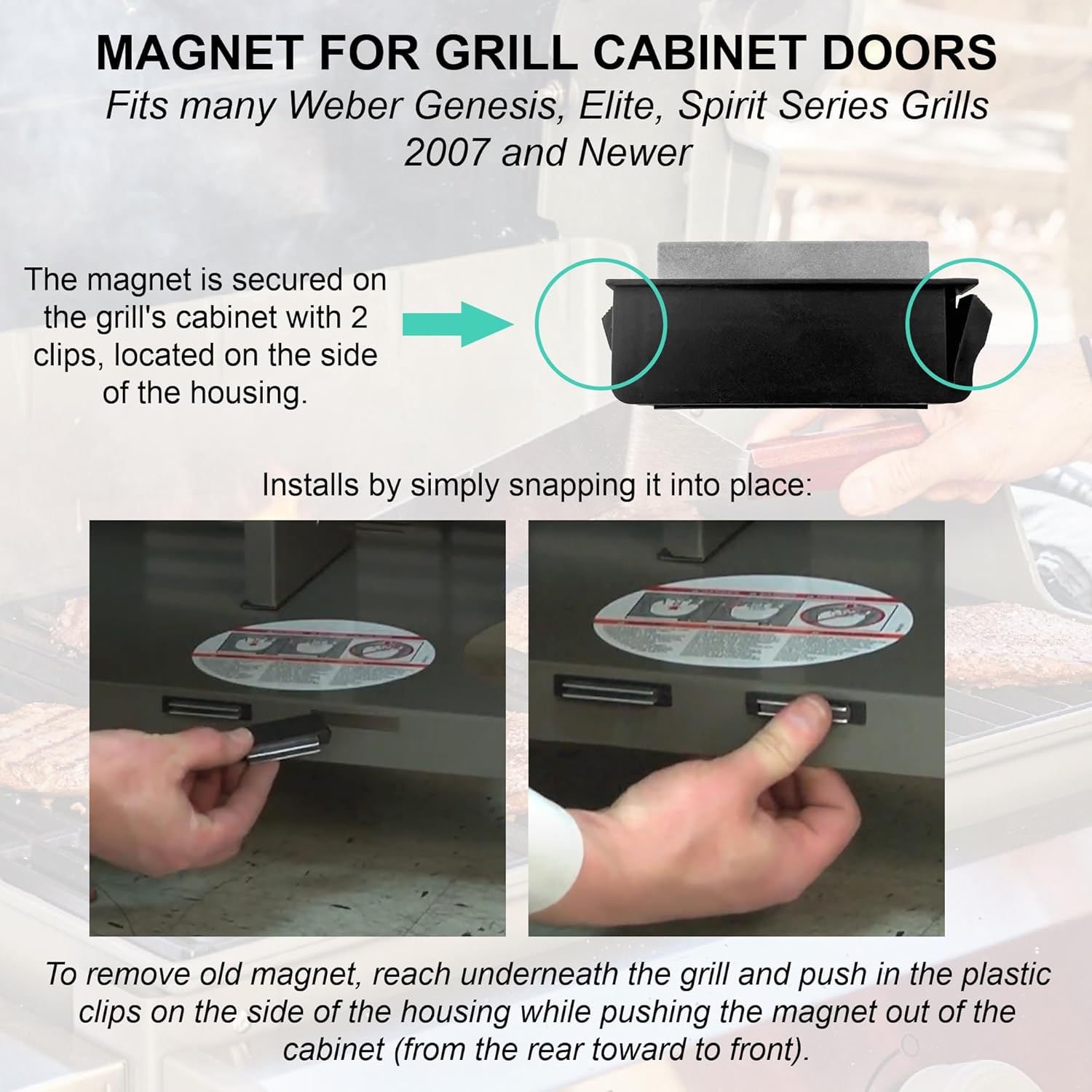 Replacement Magnet fits Weber & Napoleon Grill Cabinet Doors, Compatible with Many Genesis, Elite, Spirit Series Grills 2007 and Newer - 91357 81270