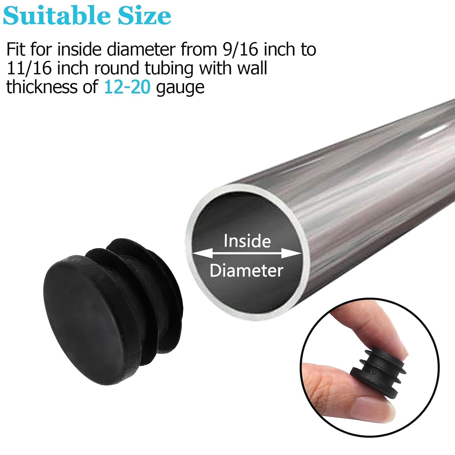 Biaungdo 12 Pcs 3/4 inch Round Plastic Hole Plug, Black Tubing End Cap Table Chair Legs Tubing Glide End Insert Plug Cap Cover 19mm