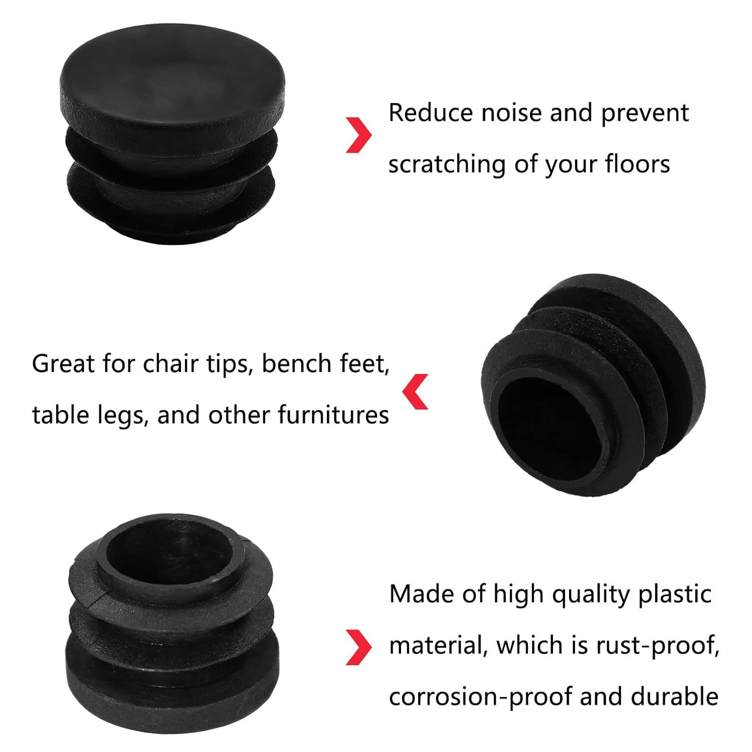 Biaungdo 12 Pcs 3/4 inch Round Plastic Hole Plug, Black Tubing End Cap Table Chair Legs Tubing Glide End Insert Plug Cap Cover 19mm