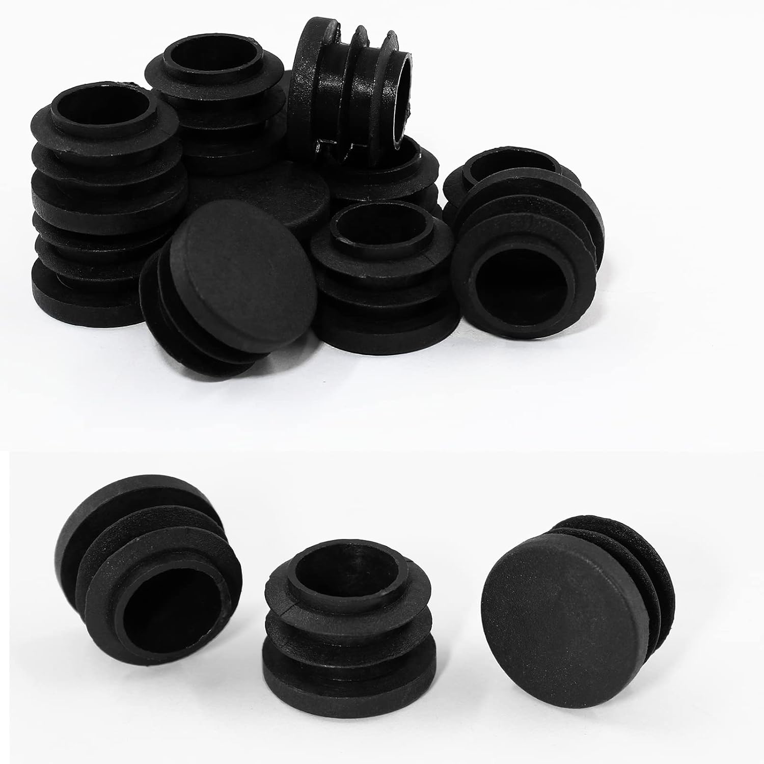 Biaungdo 12 Pcs 3/4 inch Round Plastic Hole Plug, Black Tubing End Cap Table Chair Legs Tubing Glide End Insert Plug Cap Cover 19mm