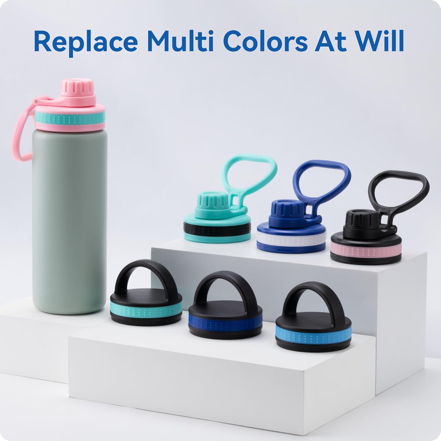 6 Pack Rubber Lid Grip Bands Three Finger Spout Lid, Non-Slip & Multicolor Grip Strap, Fits for Wide Mouth Water Bottle Lid with Detachable Band