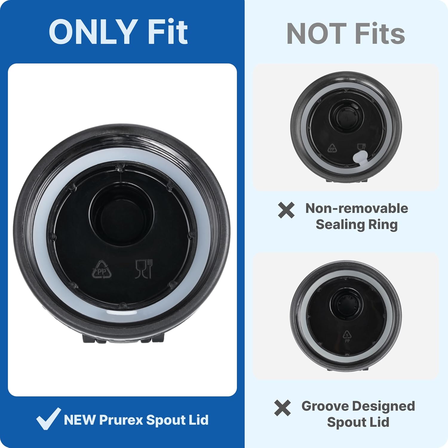 Gasket Replacement Three Finger Water Bottle Spout Lid ONLY, 4 Pack Silicone Sealing O Rings, Leak Proof & Precise Fit