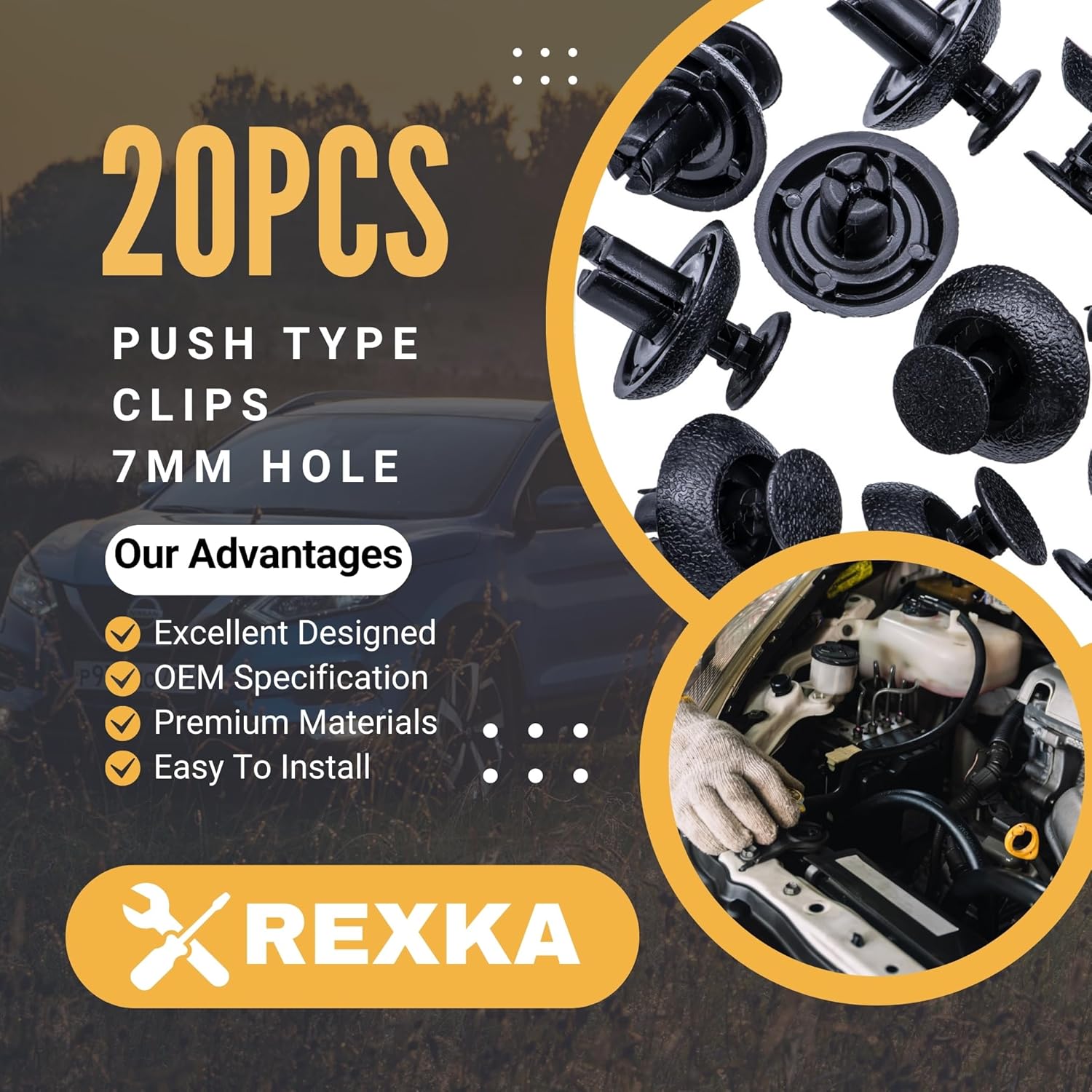 Rexka 20pcs Engine Cover Clips Grille Push-Type Retainer Fasteners 7mm Hole for Toyota Lexus 90467-07211 4Runner Avalon Camry Land Cruiser Prius GX460 IS250 RX350