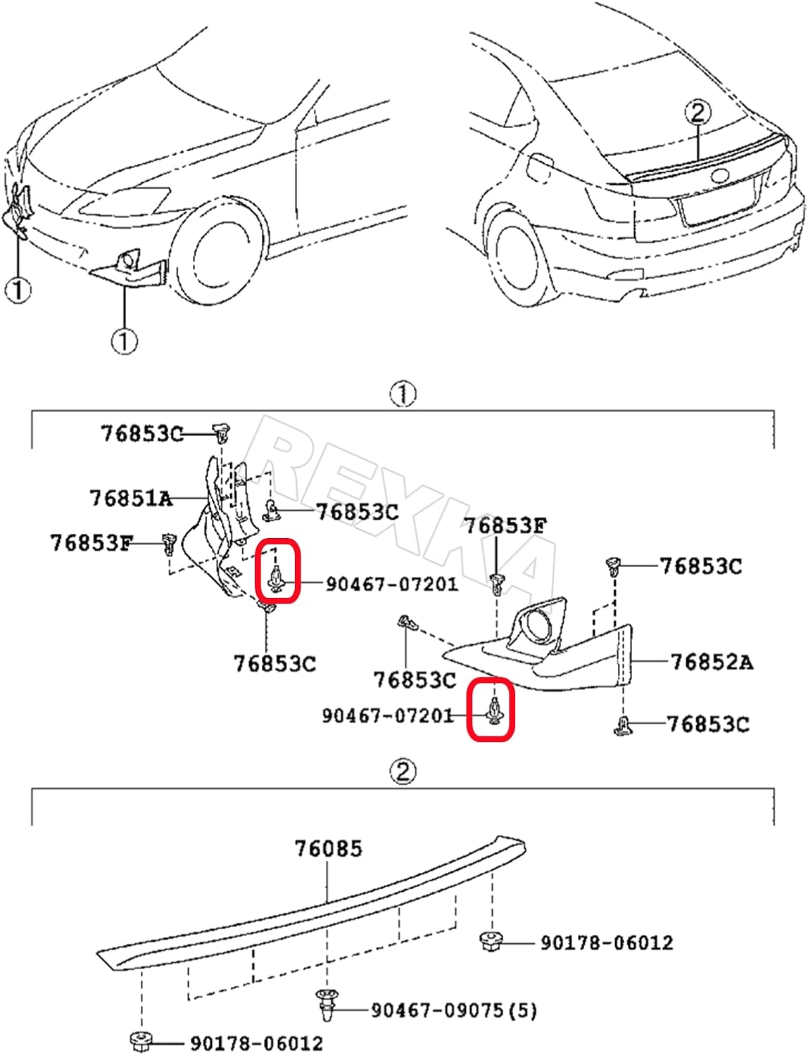 Rexka 20pcs Engine Splash Shield Fender Liner Trunk Lid Trim Under Cover Push-in Style Retainer Clip 90467-07201 for Toyota Lexus 4Runner Avalon Camry Corolla Highlander Matrix RAV4 Sequoia Tundra