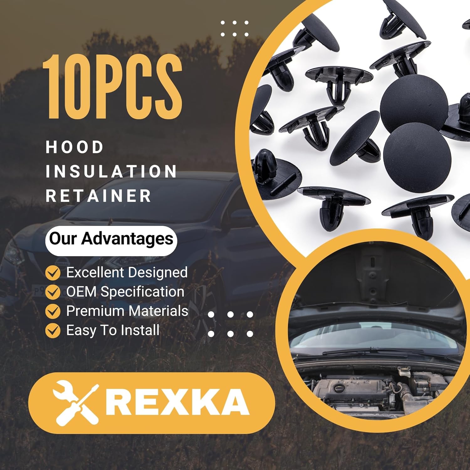 Rexka 10pcs Hood Insulation Retainer Clip Compatible with Toyota Lexus 90467-09050 90467-A0003