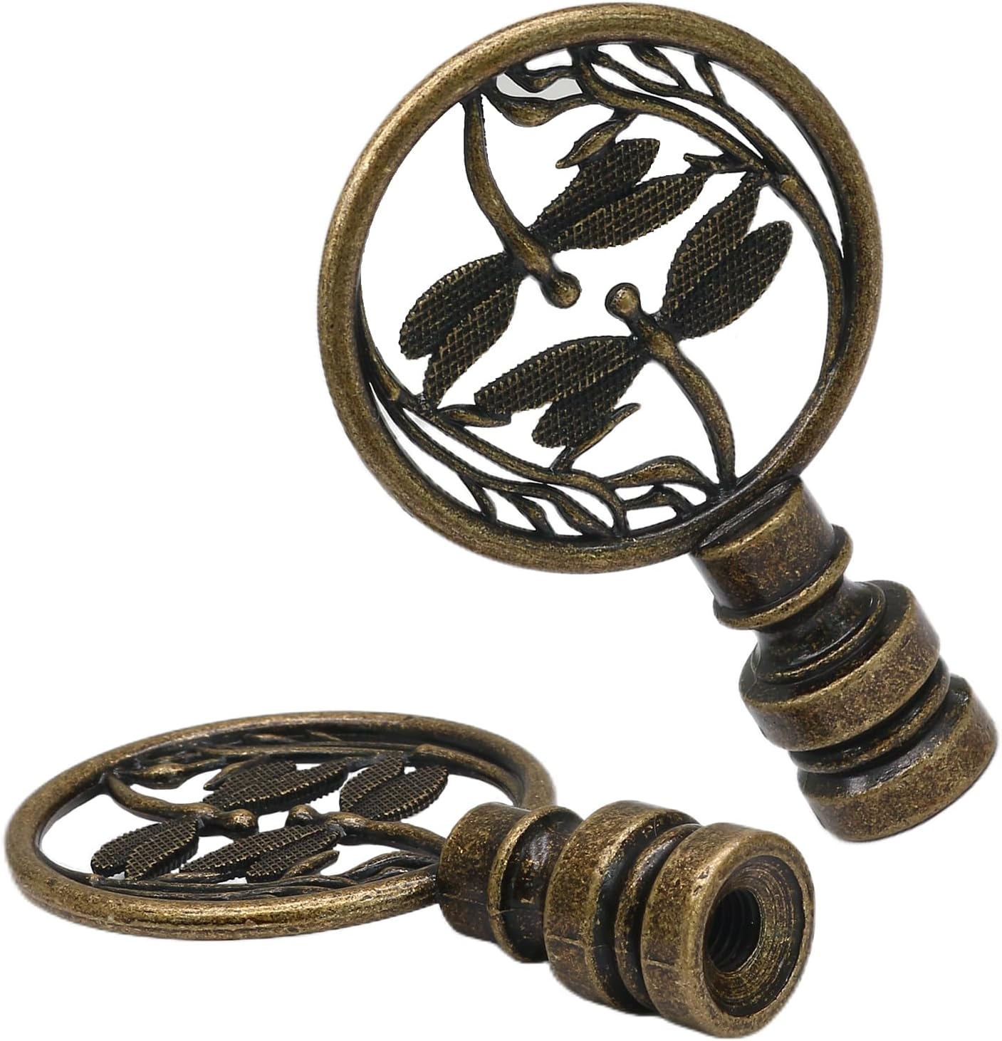 Biaungdo 2 Pack Double Dragonflies Lamp Finial, Antique Bronze Decorative Finial for Lamp Shades, Hollowing Out Lamp Finial Cap Knobs for Table Lamp, Floor Lamp, Lamp Decoration
