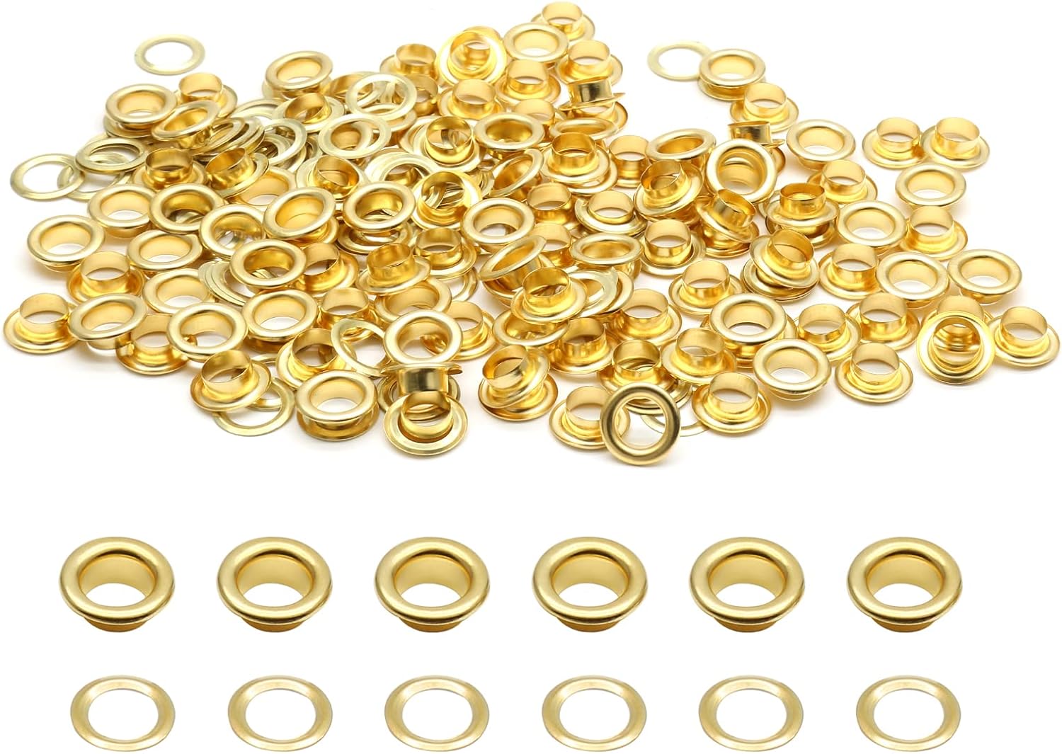 Biaungdo 1/4" Eyelets, Gold Grommets Eyelets, Metal Eyelets with Washers for Canvas, Shoes, Clothing, Fabric, Leather and Bag, 100 Sets Gold