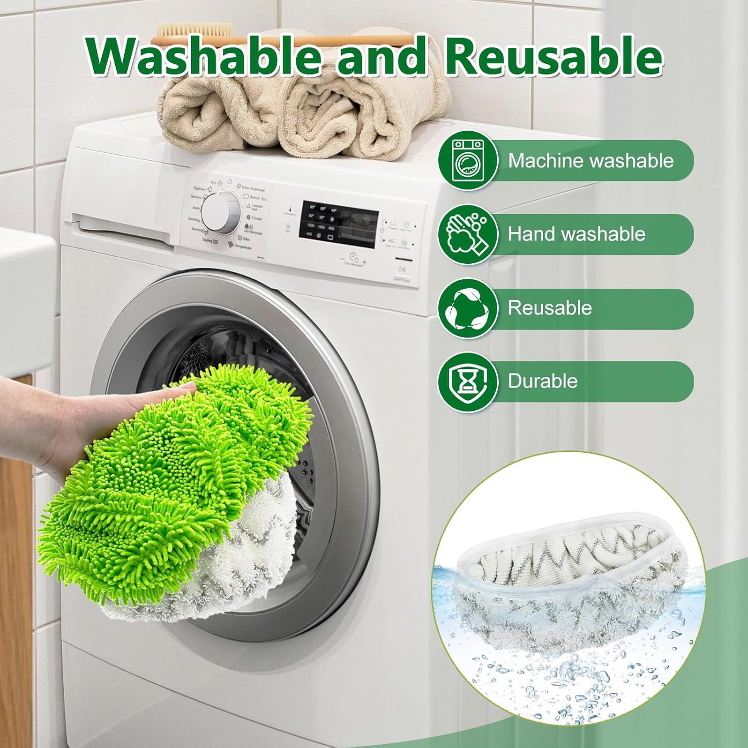 4 Pack Reusable Mop Pads Compatible with Swier Sweeper Mop,Wet Pads Reill & Dry Sweeping Cloths,Chenille & Microiber Reill Pads or Wood loor Cleaning,Washable Wet Mopping Cloths,Green & Gray