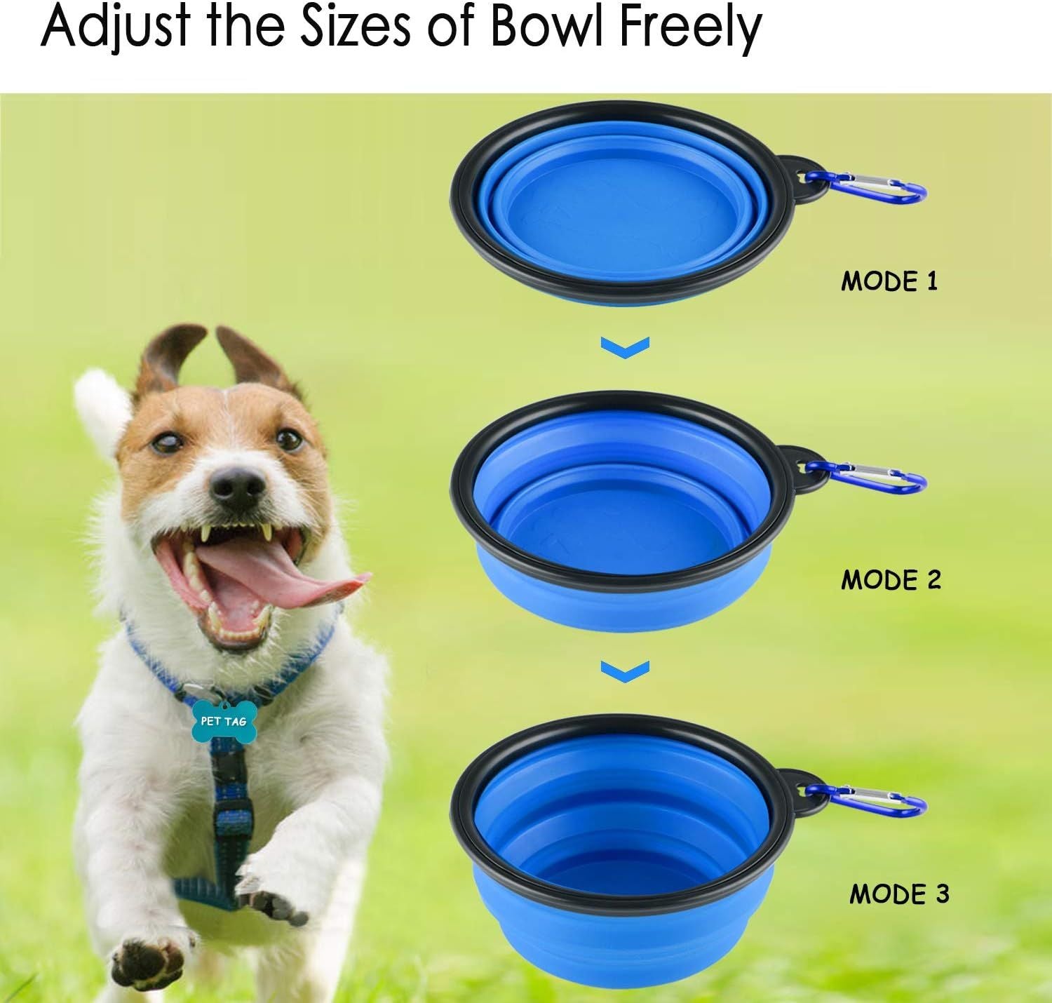 3 Collapsible Silicone Dog Bowl, oldable Expandable Cup Dish or Small Pet Cat ood Water eeding Portable Travel Bowl, Pet ID-Tag