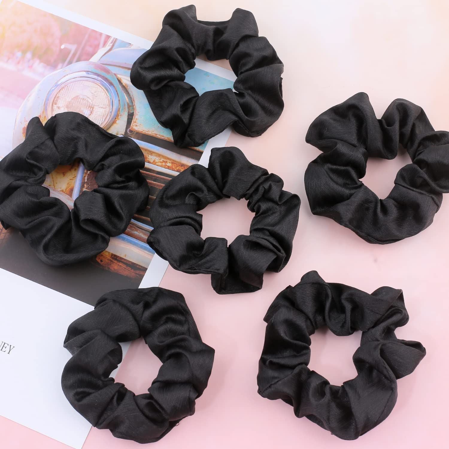 Scrunchies or Hair Sleep, Premium Satin Sot Than Silk or Women Curly Hair, Cute Bands Ties or Girls Thin | Thick Hair Styling, 12 Pack, Black