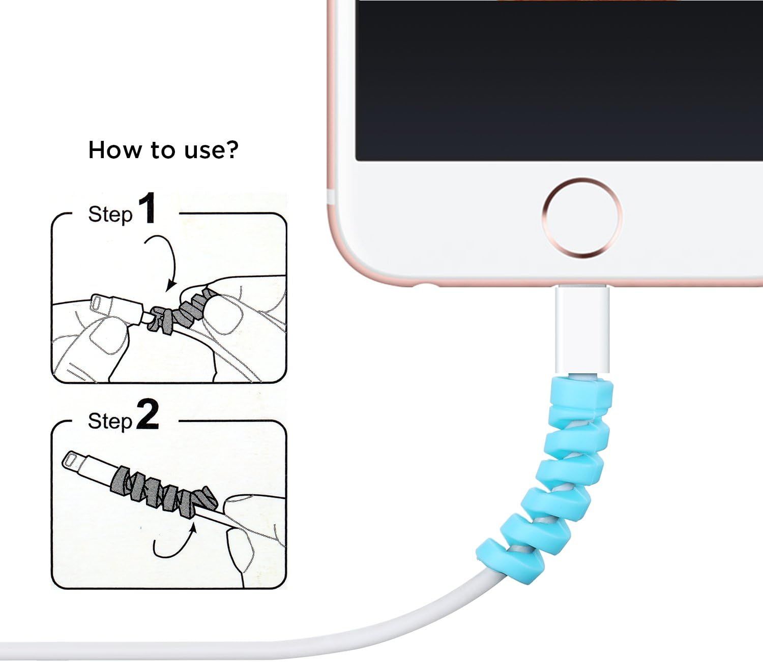 24 Pcs Charger Cable Protector,Silicone lexible Cable Saver,Spiral USB Mouse Wire Protector or Headphone Laptop Earphone Cell Phone Wrap Accessories Black,Pink,Blue,Green