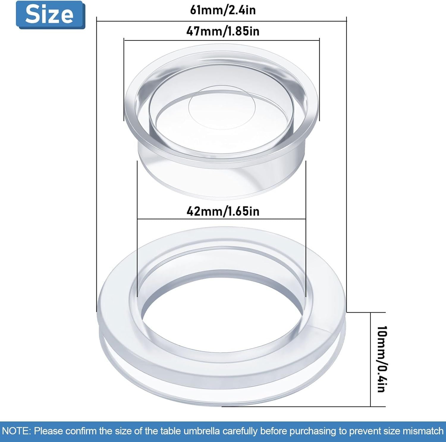 2 Inch Patio Table Umbrella Hole Ring with Cap Set Silicone Transparent Umbrella Thicker Hole Ring Plug and Cap Set or Outdoor Patio Garden Beach Table Umbrella Plug Clear,1 Set