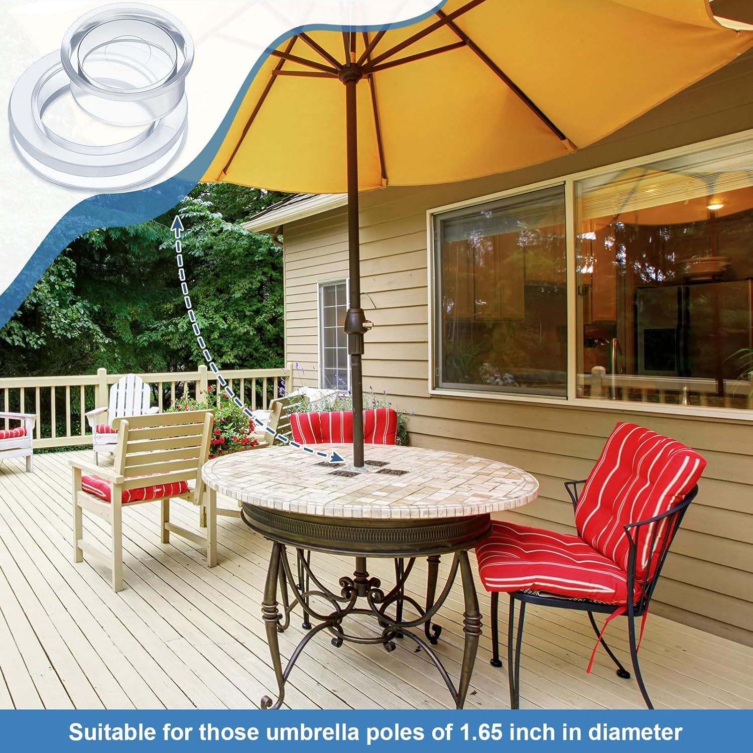 2 Inch Patio Table Umbrella Hole Ring with Cap Set Silicone Transparent Umbrella Thicker Hole Ring Plug and Cap Set or Outdoor Patio Garden Beach Table Umbrella Plug Clear,1 Set