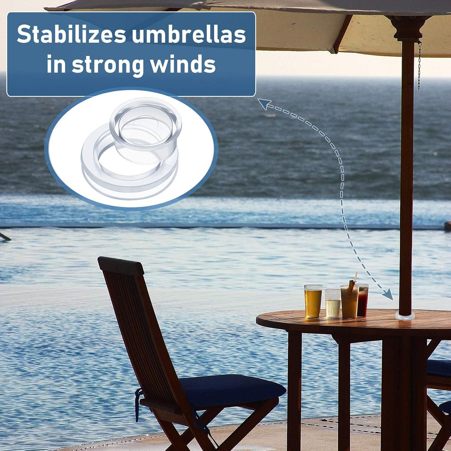 2 Inch Patio Table Umbrella Hole Ring with Cap Set Silicone Transparent Umbrella Thicker Hole Ring Plug and Cap Set or Outdoor Patio Garden Beach Table Umbrella Plug Clear,1 Set