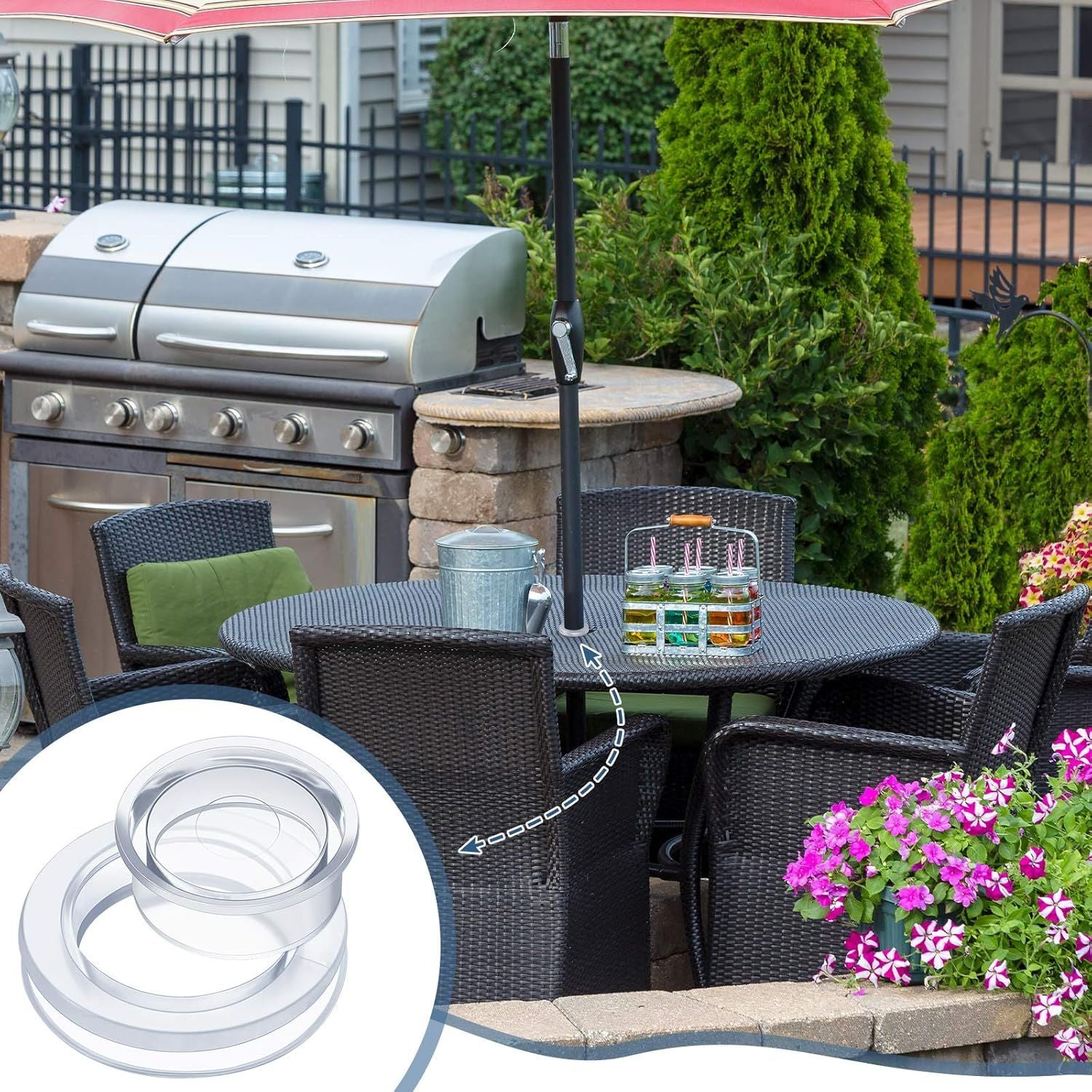 2 Inch Patio Table Umbrella Hole Ring with Cap Set Silicone Transparent Umbrella Thicker Hole Ring Plug and Cap Set or Outdoor Patio Garden Beach Table Umbrella Plug Clear,1 Set