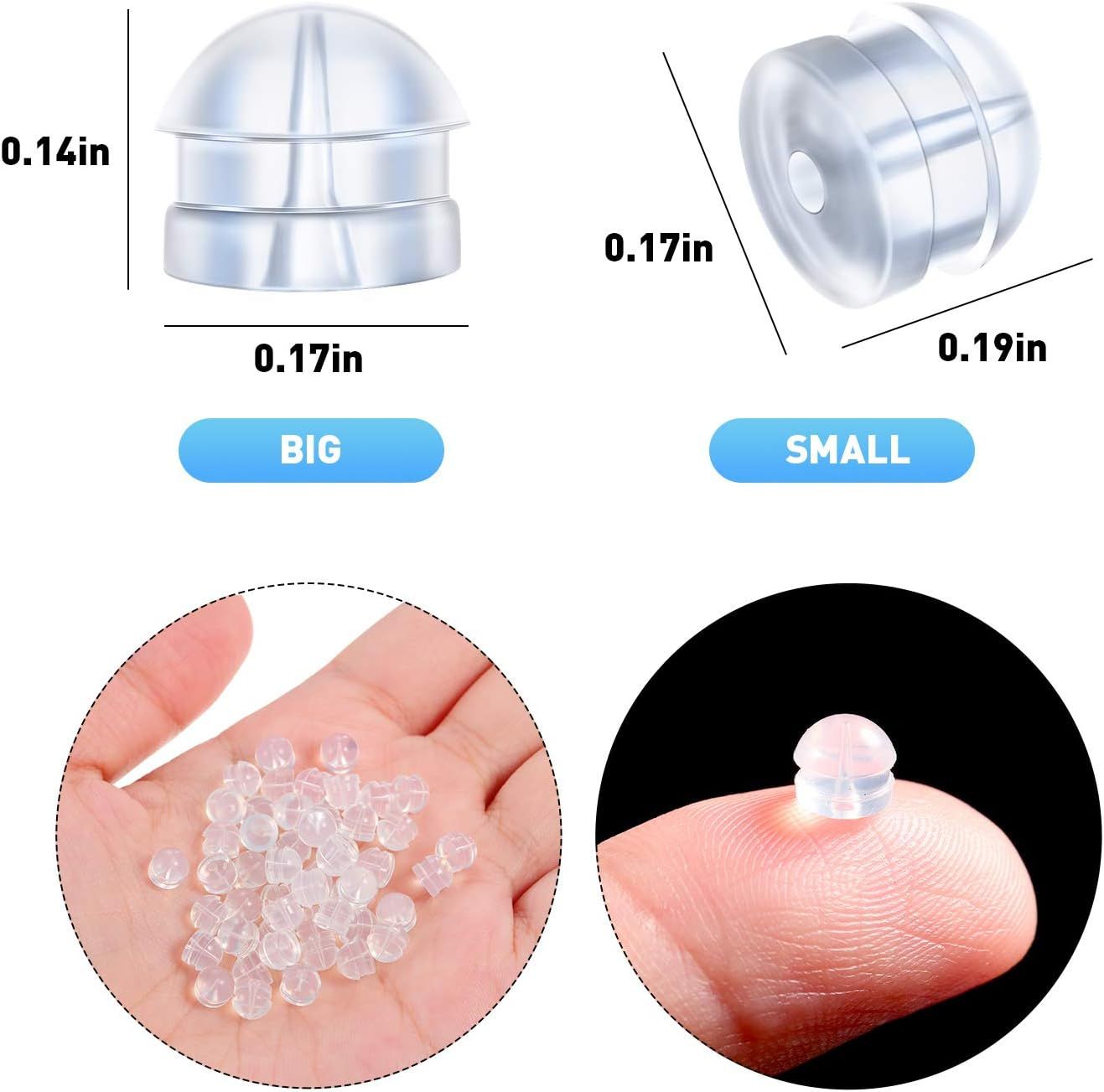 100 Pieces Clear Earring Backs Hamburger Shaped Saety Backs Secure Locking Silicone Earring Backs Stopper or Jewelry Accessories Supplies, 2 Sizes
