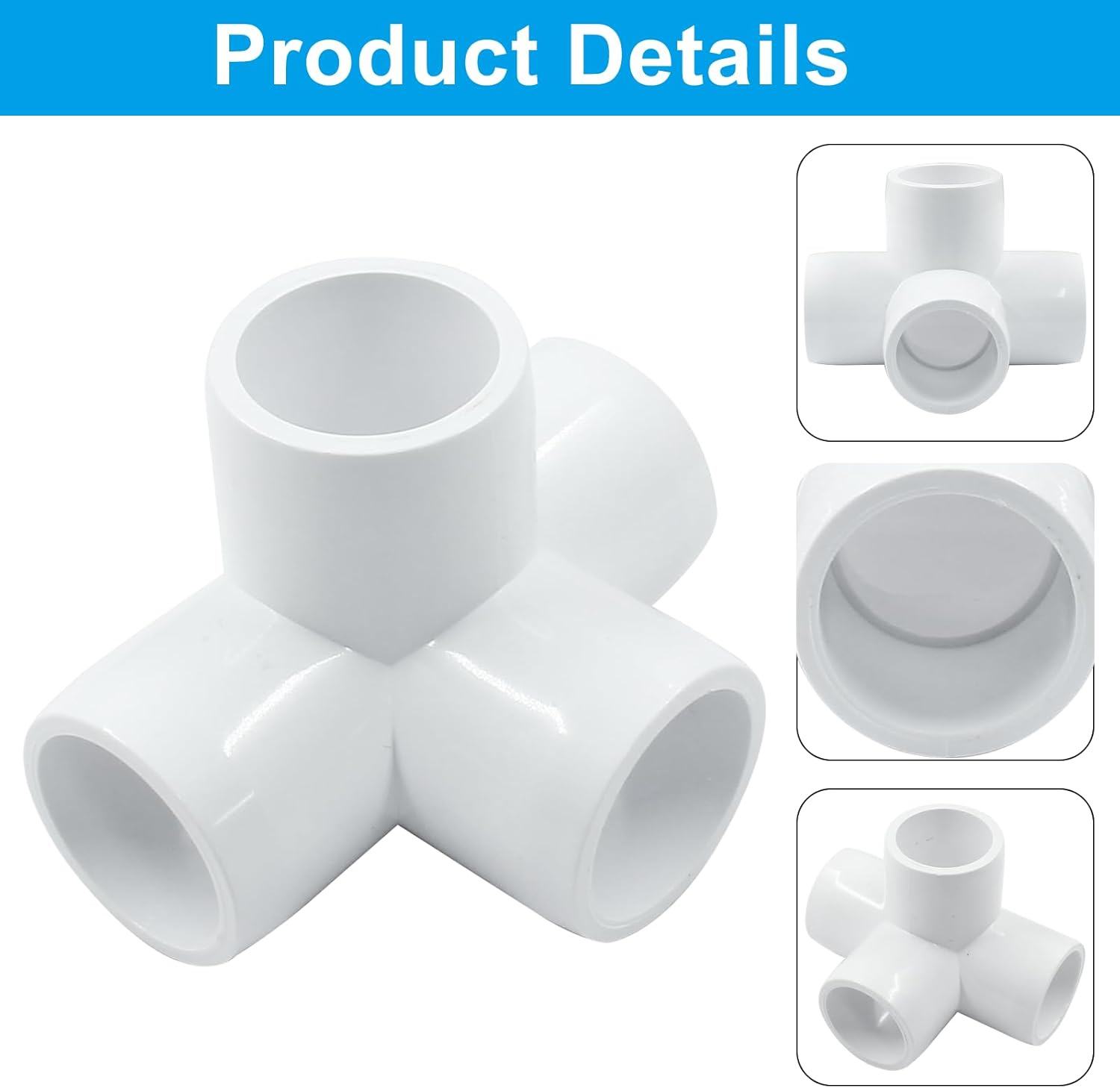 Biaungdo 4 Pcs 1/2" PVC Pipe Fitting, 4 Way Elbow Pipe Connector Furniture Grade Corner Fittings PVC Elbow Fitting for DIY Shelf Garden Support PVC Structure White