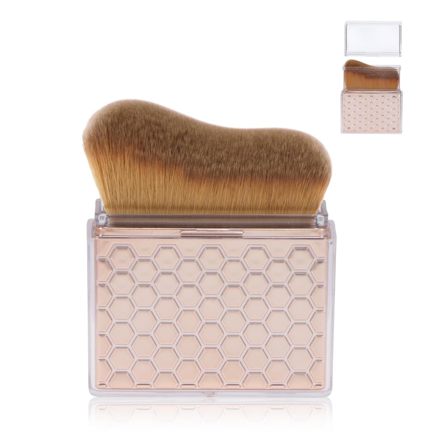 Sunscreen Applicator-Sunblock Brush or ace and Body, Sun Lotion/Cream Sel Tanner,Bronzer Sel Tan Applicator, Kabuki Brush or Application with Retractable Lid Travel Size Rose-Gold