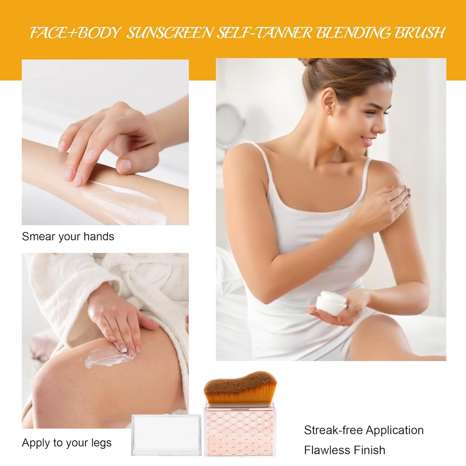 Sunscreen Applicator-Sunblock Brush or ace and Body, Sun Lotion/Cream Sel Tanner,Bronzer Sel Tan Applicator, Kabuki Brush or Application with Retractable Lid Travel Size Rose-Gold