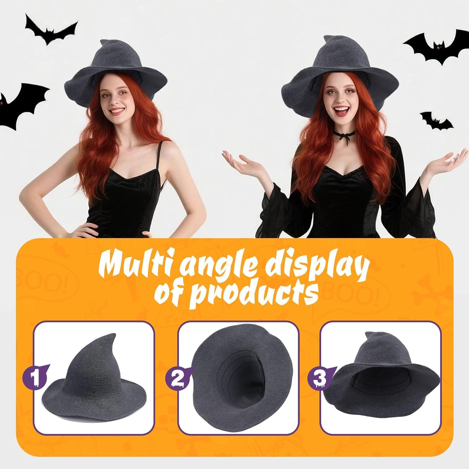 Women Witch Hat or Halloween Wool Hats Wide Brim Spire Knitted Cap or Party Masquerade Cosplay Costume Daily