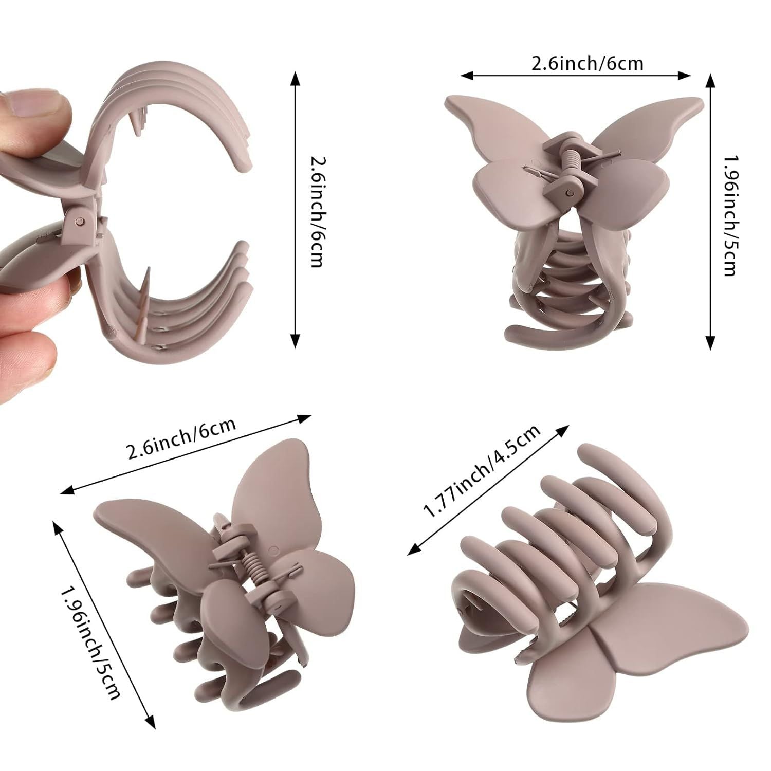 6PCS Hair Clip, 2 Inch Butterly Claw Clips or Women Girls Small Nonslip Butterly Jaw Clips or Thick Hair and Strong Hold, Pack o 6, Solid color blue+black+white+brown+an+coee