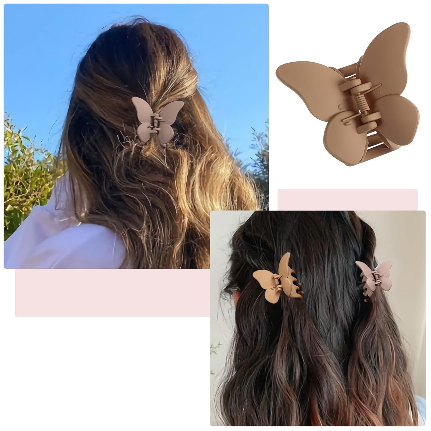 6PCS Hair Clip, 2 Inch Butterly Claw Clips or Women Girls Small Nonslip Butterly Jaw Clips or Thick Hair and Strong Hold, Pack o 6, Solid color blue+black+white+brown+an+coee