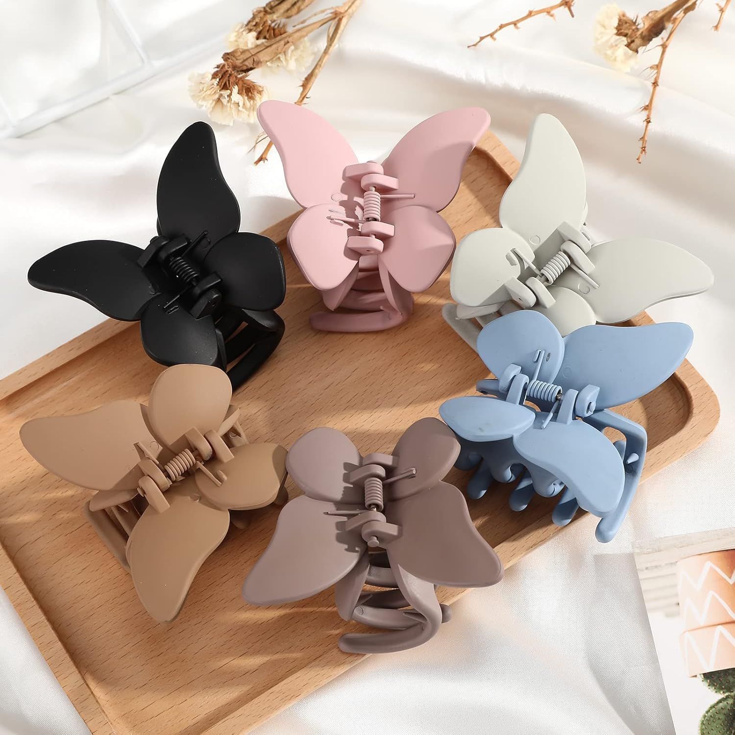 6PCS Hair Clip, 2 Inch Butterly Claw Clips or Women Girls Small Nonslip Butterly Jaw Clips or Thick Hair and Strong Hold, Pack o 6, Solid color blue+black+white+brown+an+coee
