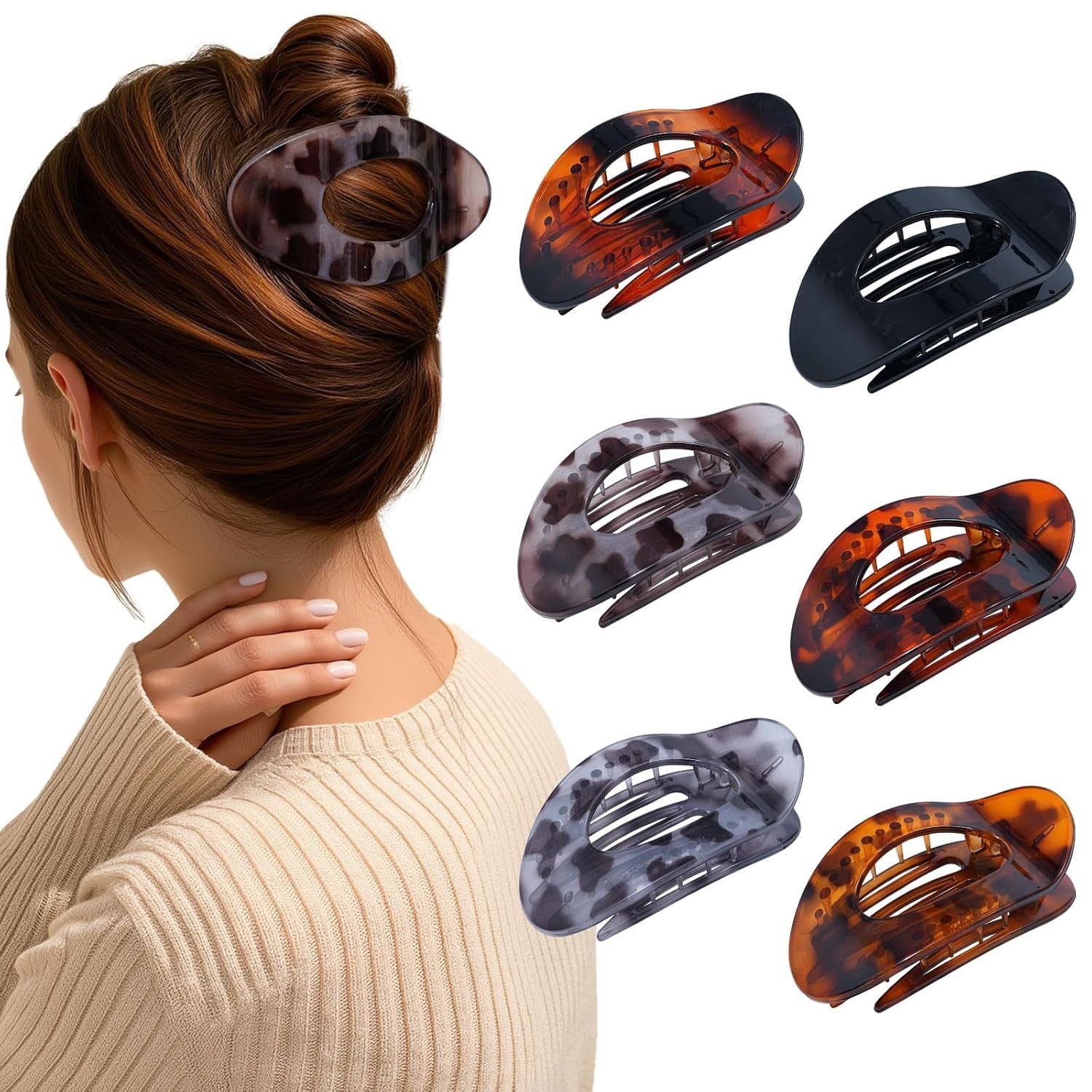lat Hair Clips or Women 4.33" Lay lat Claw Clip or Hair 6Pcs Round Large Hair Claw Clips Glossy - Leopard Series