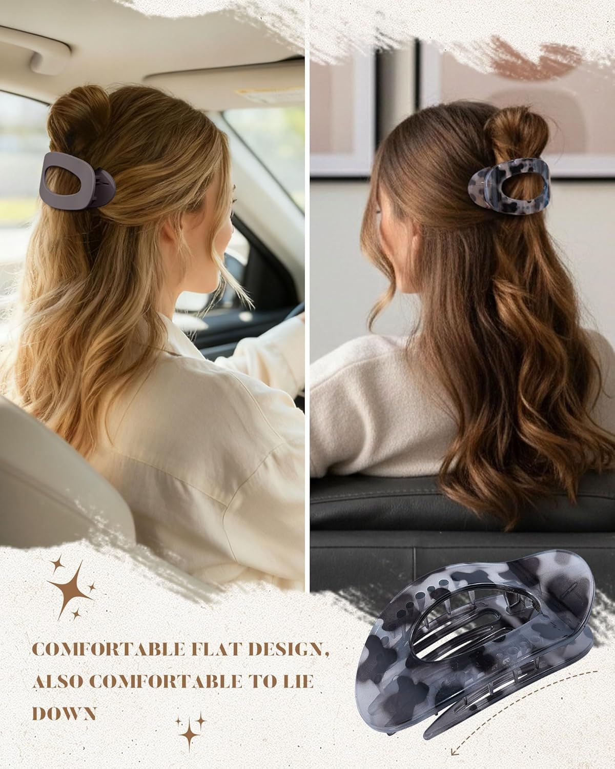lat Hair Clips or Women 4.33" Lay lat Claw Clip or Hair 6Pcs Round Large Hair Claw Clips Glossy - Leopard Series