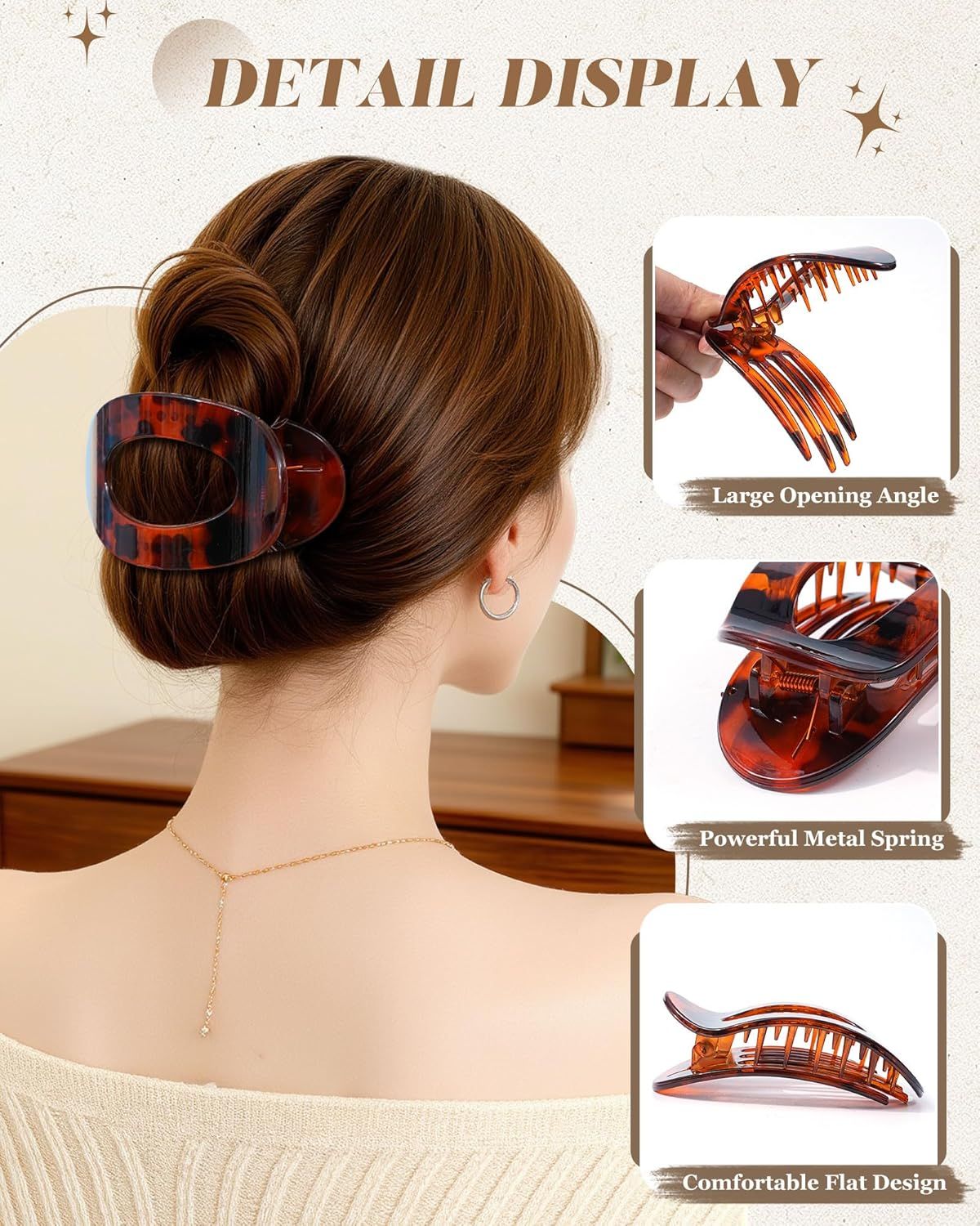 lat Hair Clips or Women 4.33" Lay lat Claw Clip or Hair 6Pcs Round Large Hair Claw Clips Glossy - Leopard Series