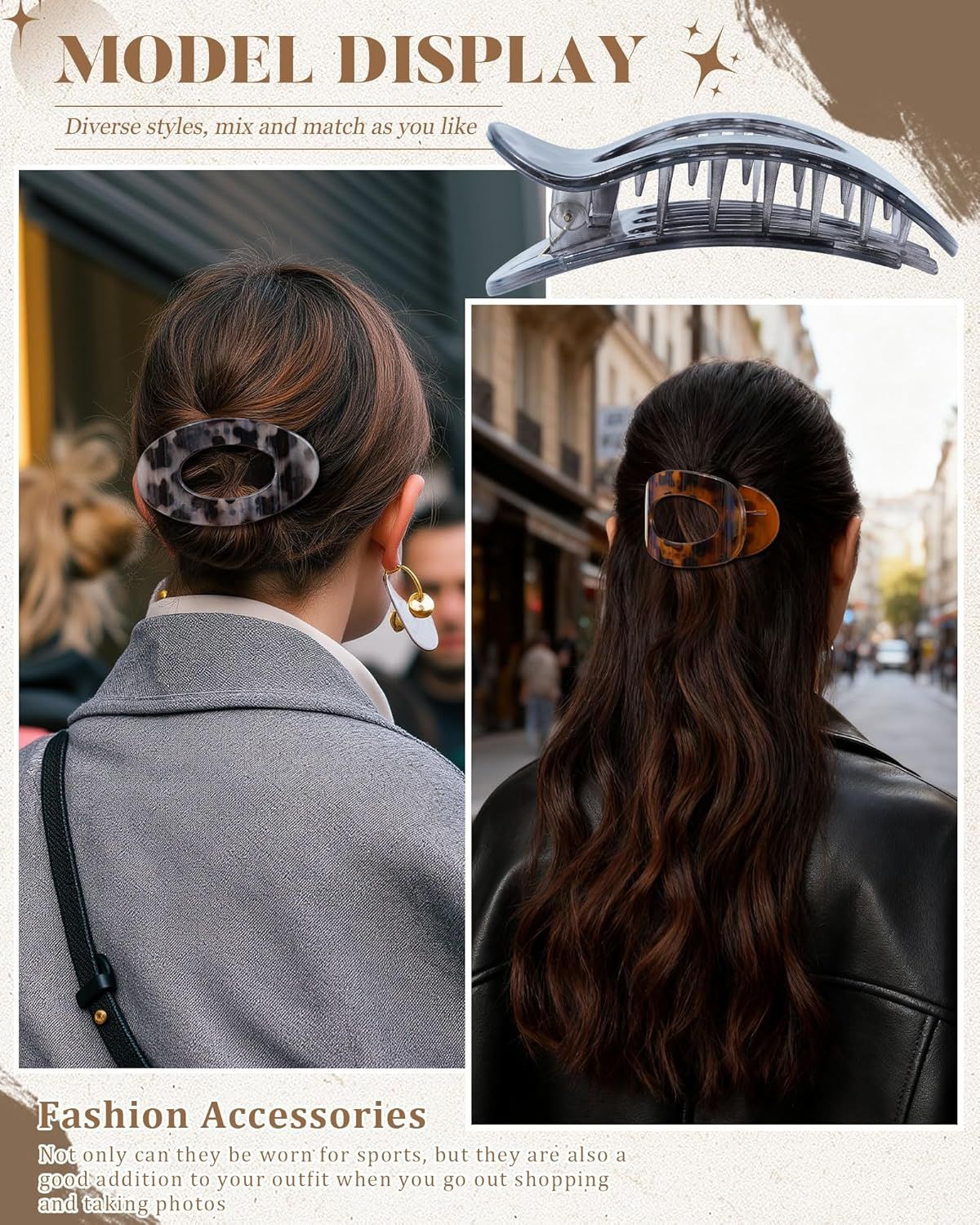 lat Hair Clips or Women 4.33" Lay lat Claw Clip or Hair 6Pcs Round Large Hair Claw Clips Glossy - Leopard Series