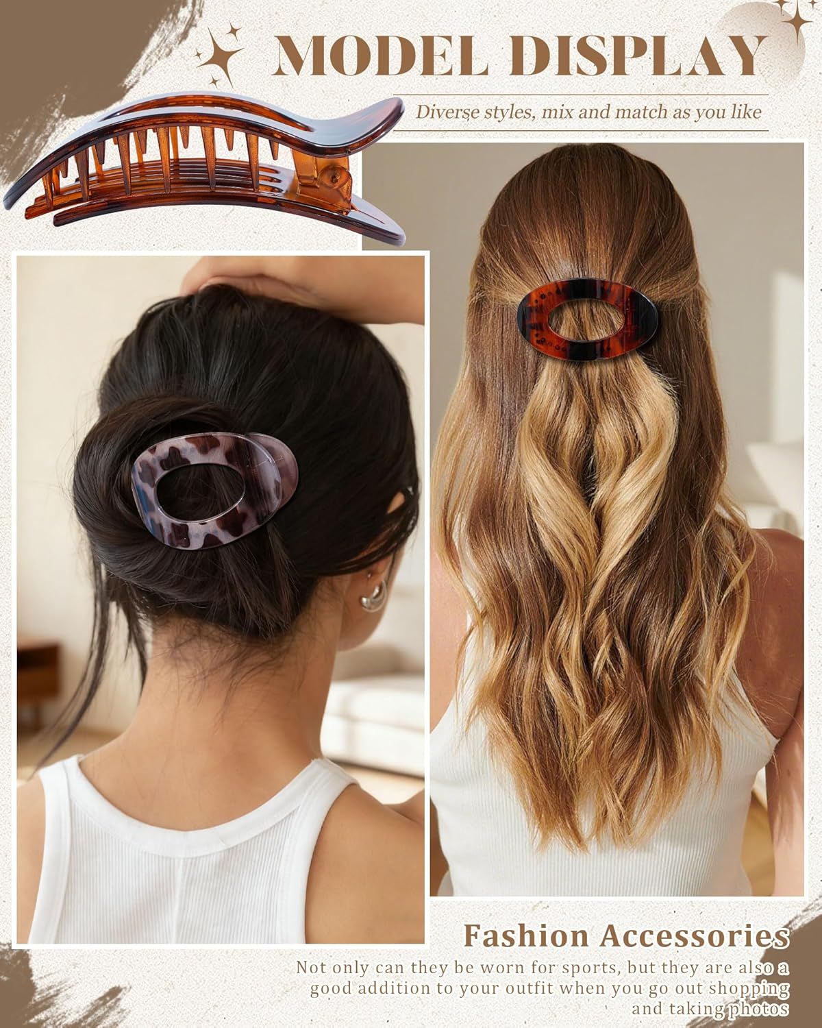 lat Hair Clips or Women 4.33" Lay lat Claw Clip or Hair 6Pcs Round Large Hair Claw Clips Glossy - Leopard Series