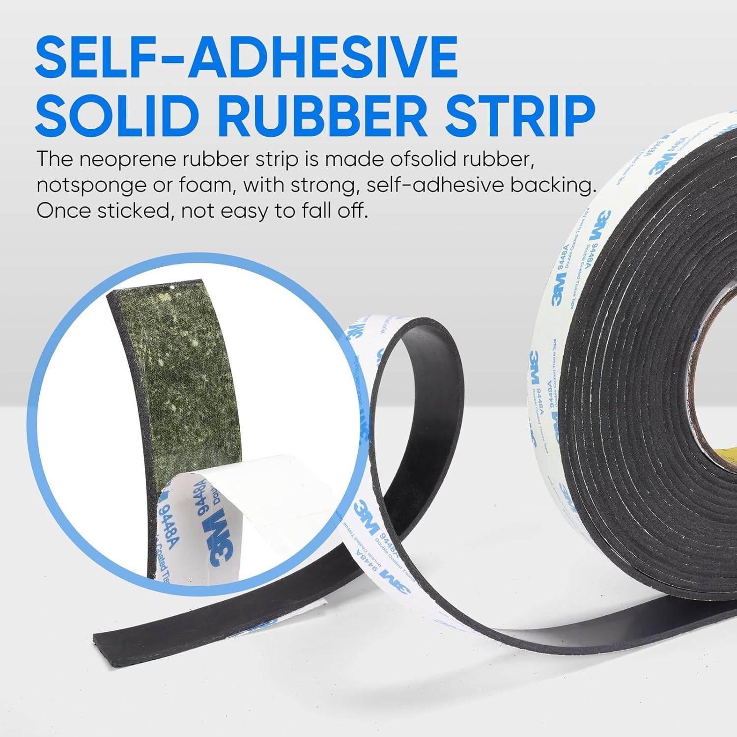 Rubber Strips, Solid Rubber Sheets Sel Adhesive Neoprene Rolls & Strips or DIY Gaskets Anti-Slip Pads Crats Pads Seal Strip Weather Striping 1” Wide x 1/8" Thick x 3.3' Long