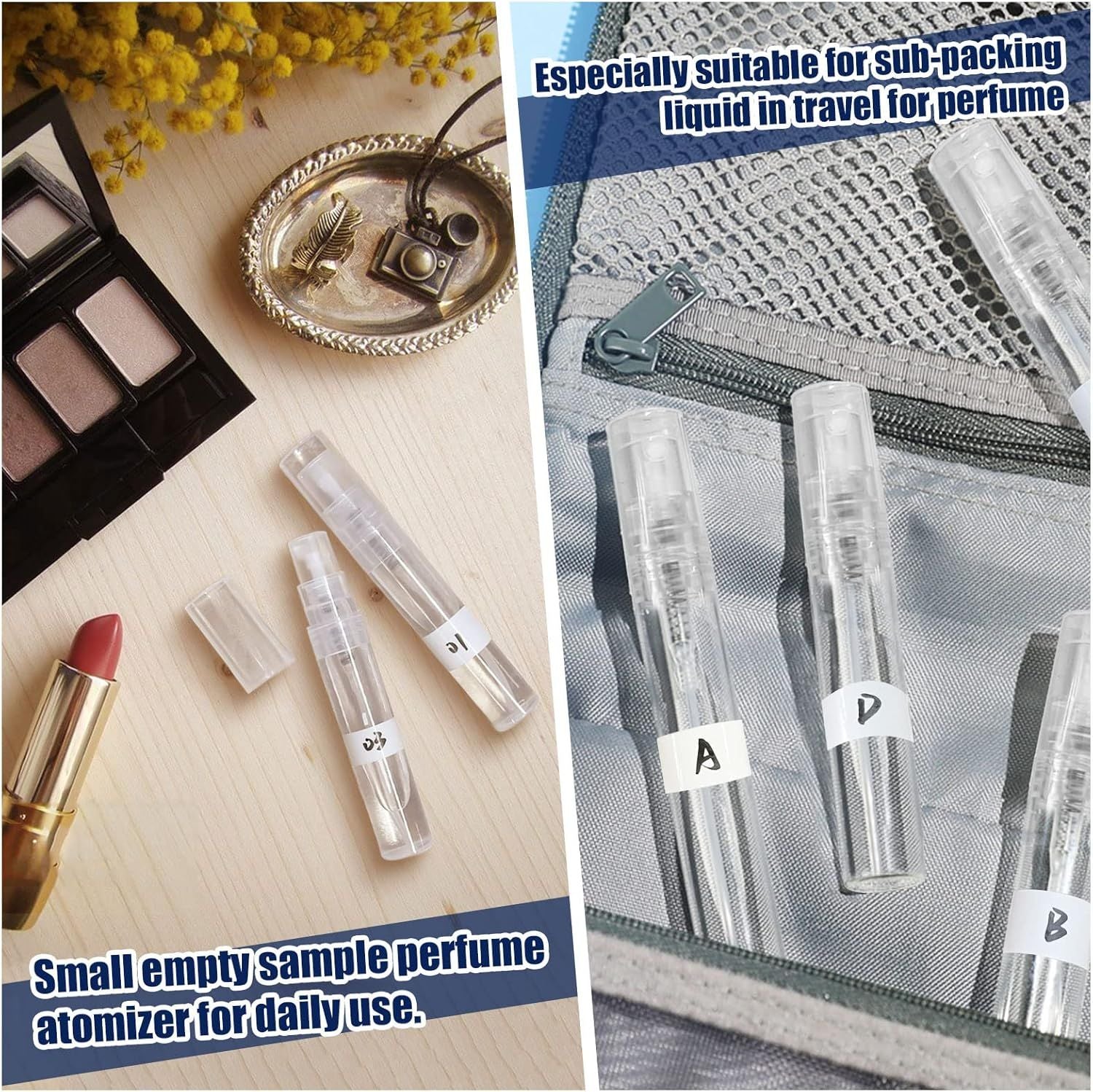 Mini Spray Bottle, 10 Pack 5ml Mini Plastic Spray Bottle Empty, ine Mist Reillable Mini Perume Bottle, Perume Atomizer, Small Sample Containers, Plastic Portable Travel Bottle, Clear