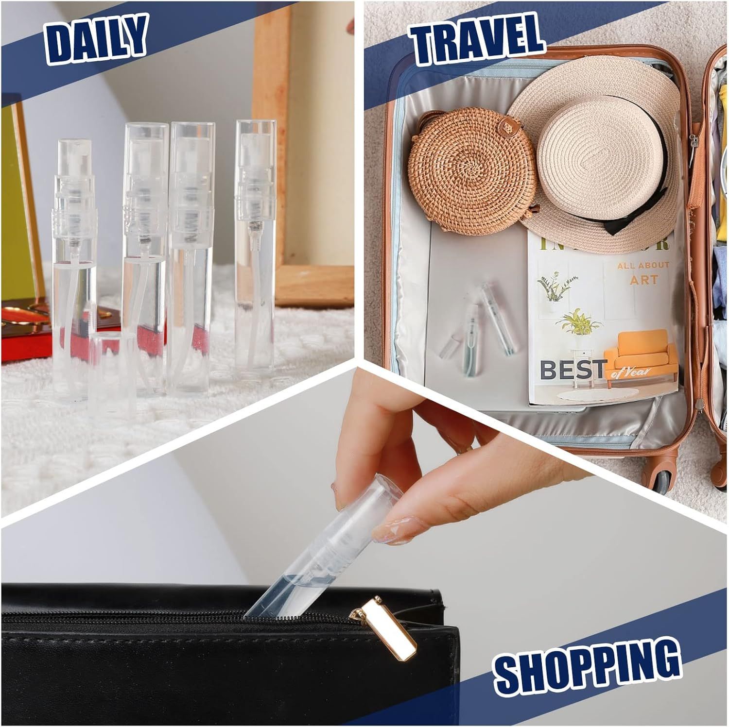 Mini Spray Bottle, 10 Pack 5ml Mini Plastic Spray Bottle Empty, ine Mist Reillable Mini Perume Bottle, Perume Atomizer, Small Sample Containers, Plastic Portable Travel Bottle, Clear